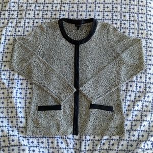 Talbots, Sparkle Button Down Cardigan, Worn Once, Faux Leather Trim, Size M